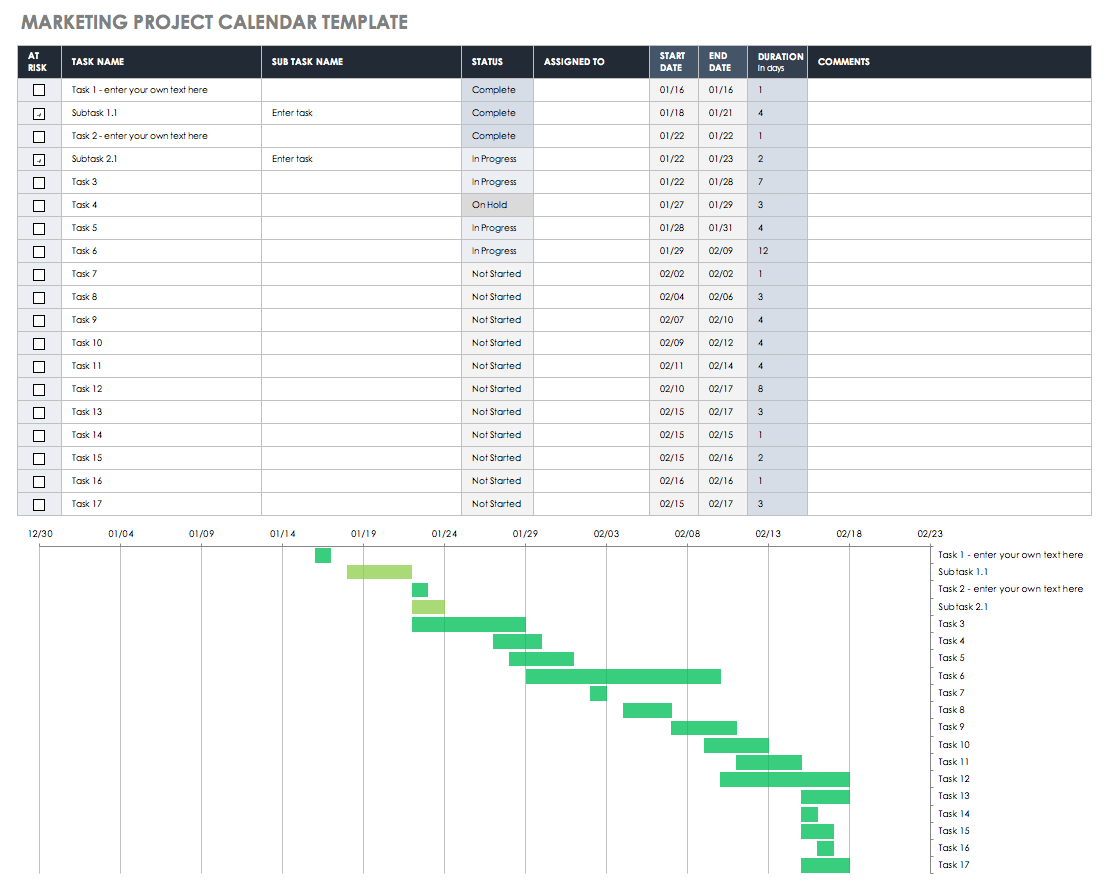 Marketing Project Calendar Template