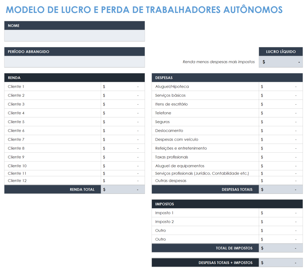  modelo de lucros e perdas para trabalhadores autônomos