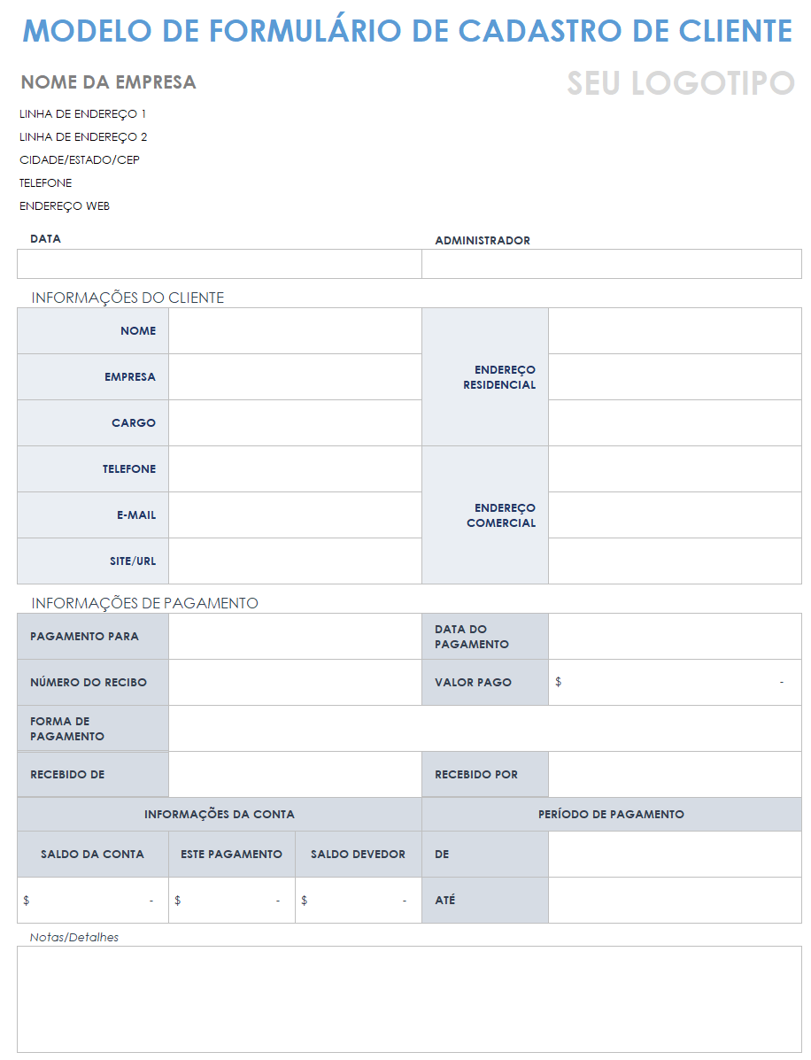 modelo de formulário de registro de cliente