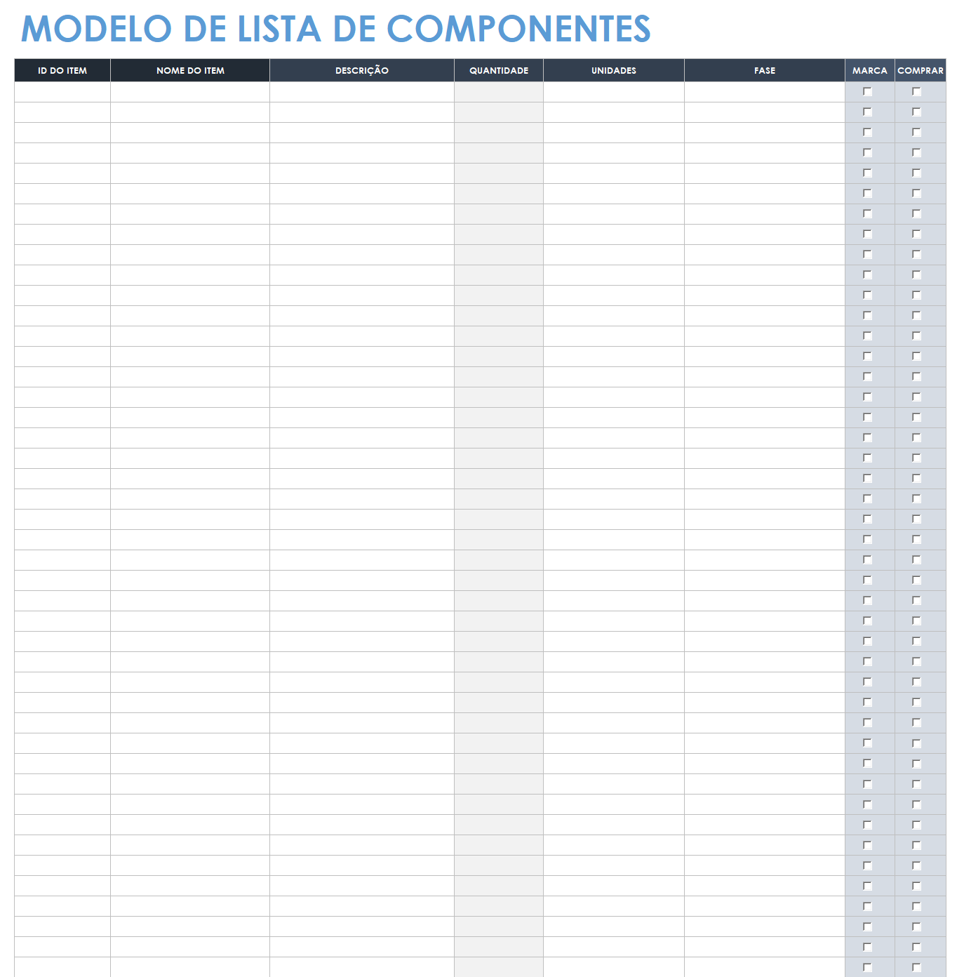  modelo de lista de componentes