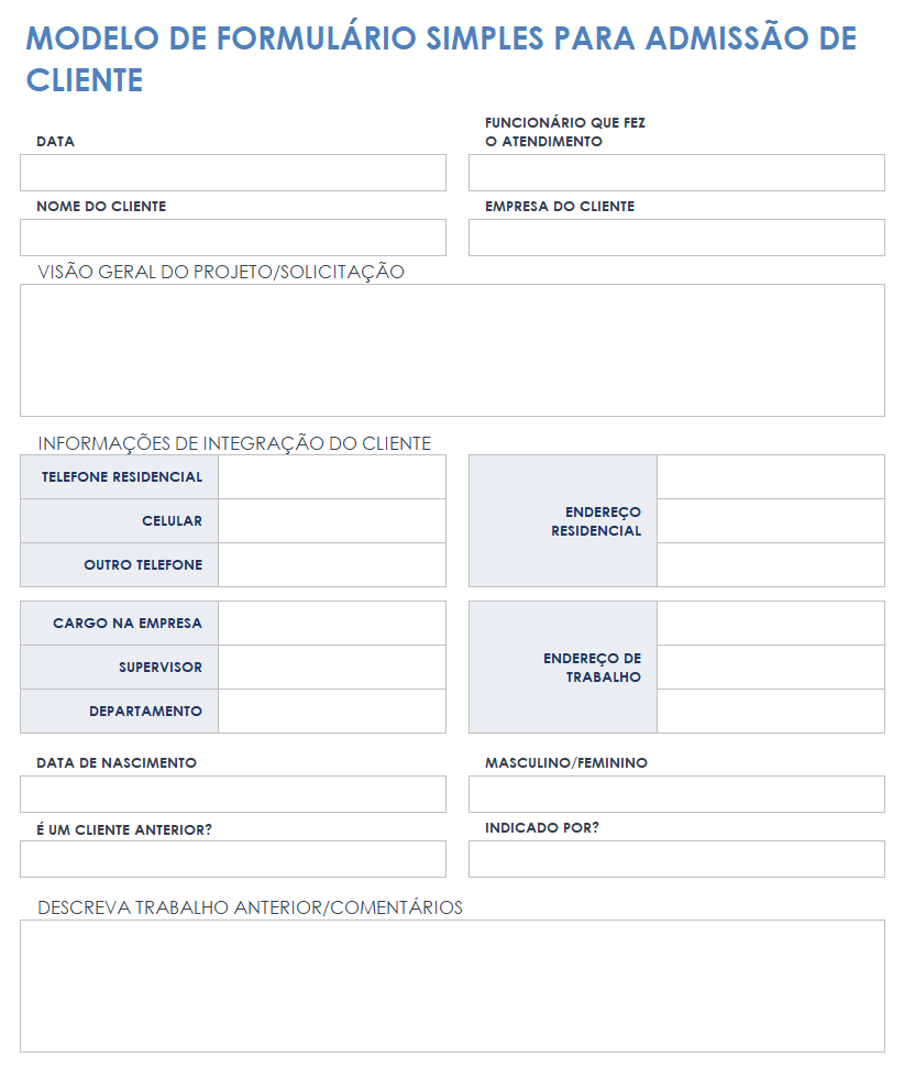  modelo de formulário de entrada de cliente simples