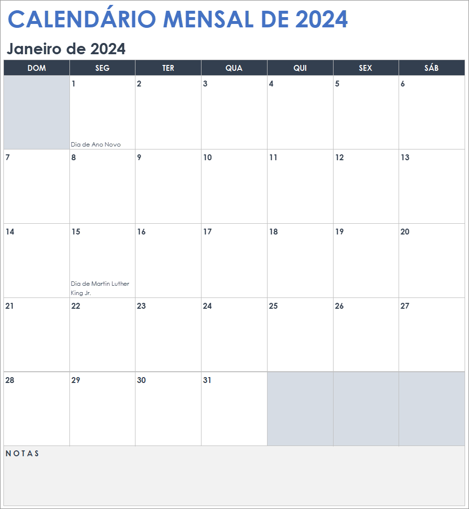 Calendário mensal 2024