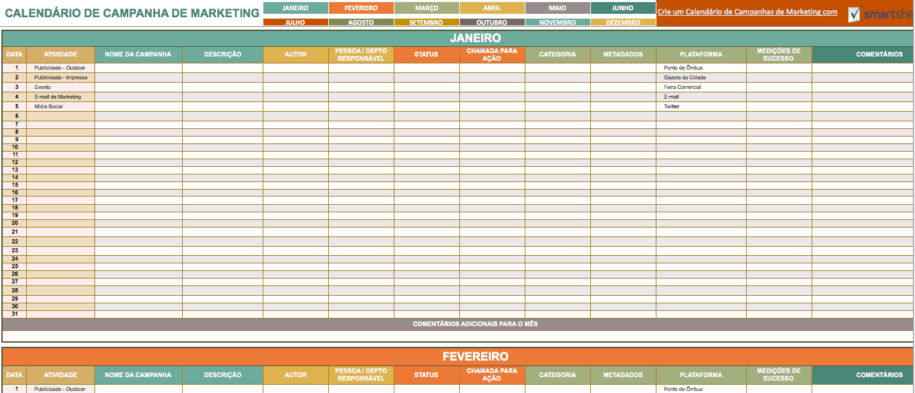 CALENDÁRIO DE CAMPANHA DE MARKETING