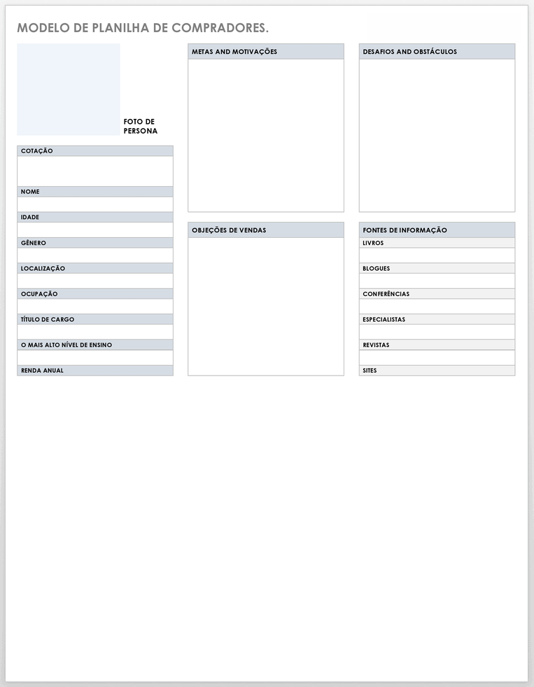 Modelo de Planilha de Persona do Comprador
