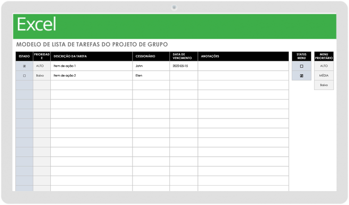 Modelo de Lista de Tarefas de Projeto de Grupo