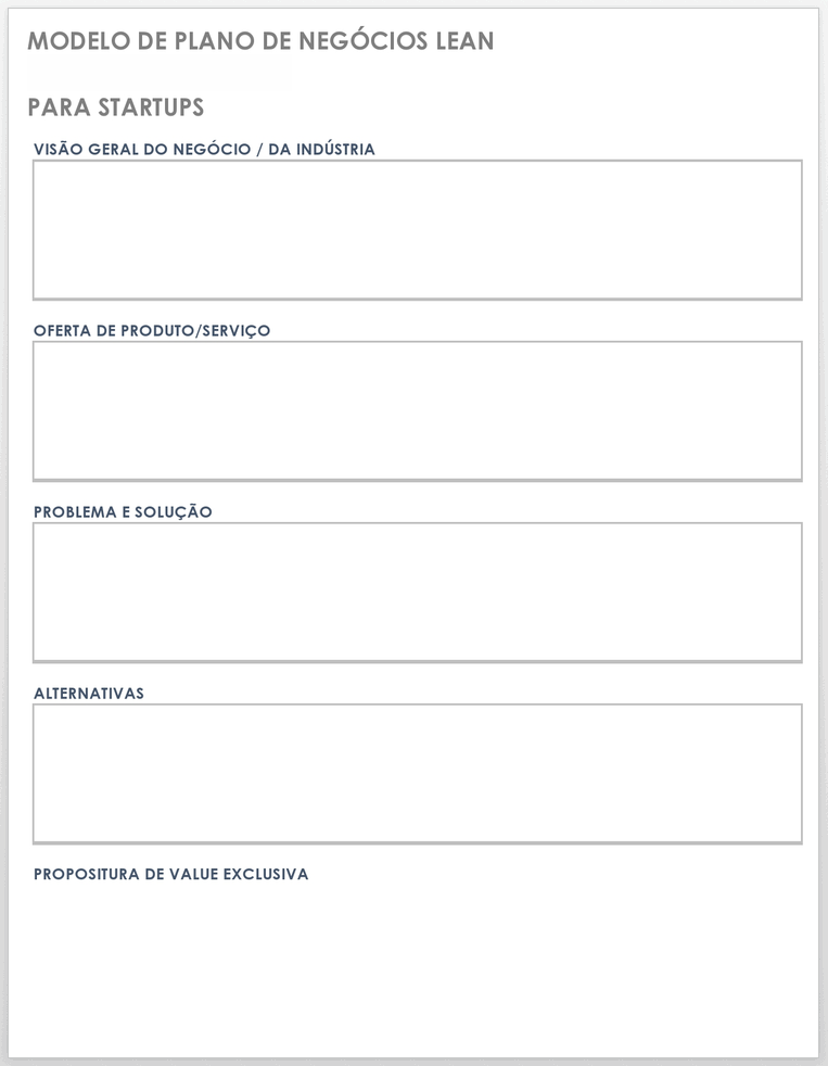  Modelo de Plano de Negócios Lean para Startups