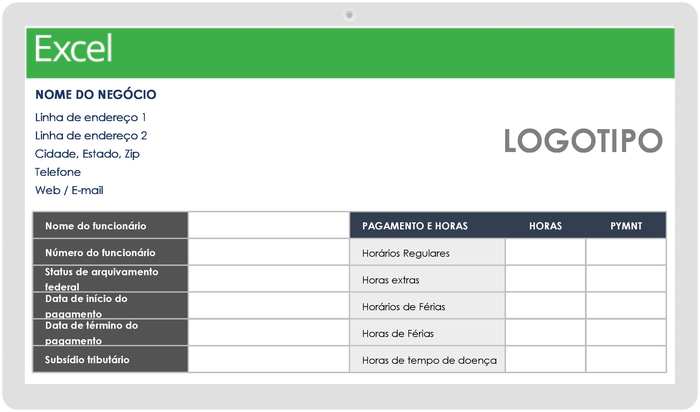 Modelo de registro de folha de pagamento