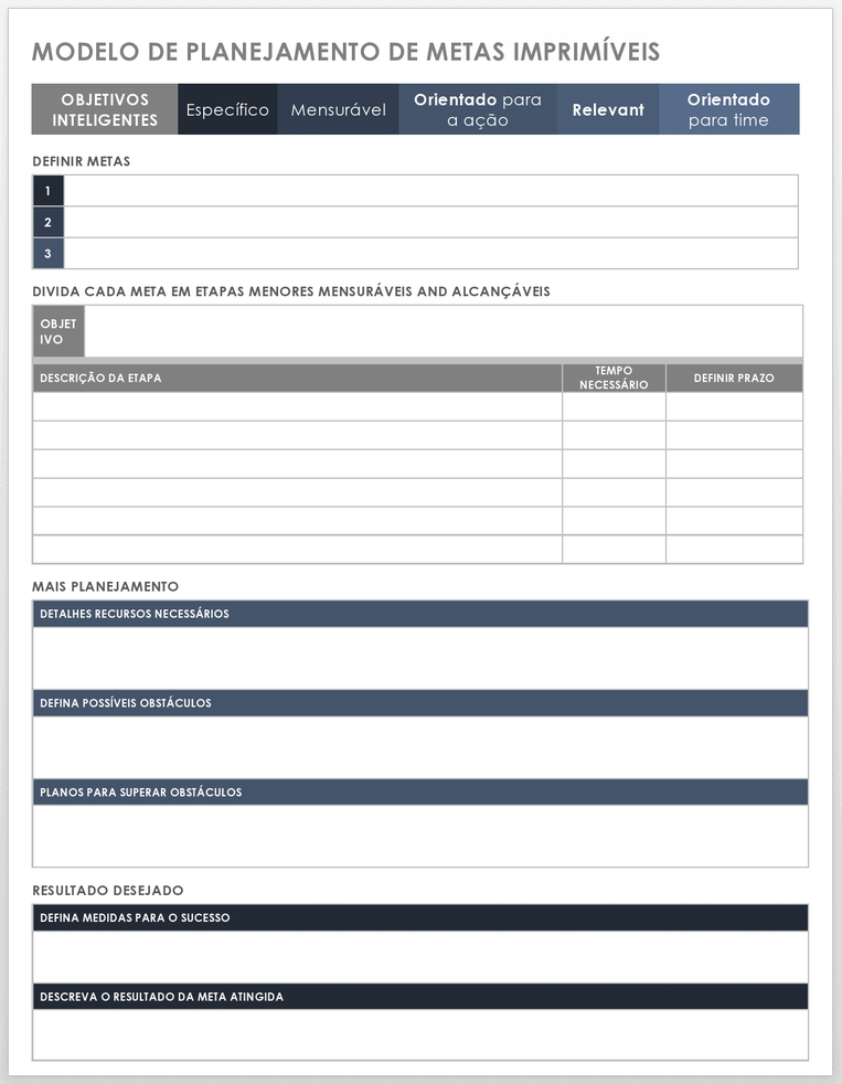 Planejamento de metas para impressão