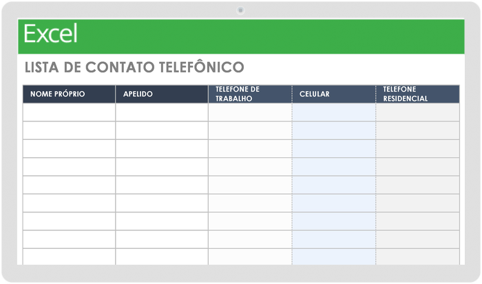 Modelo de lista de contatos telefônicos