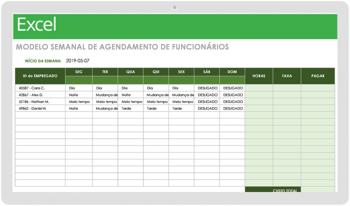 Modelo de Agenda Semanal do Funcionário