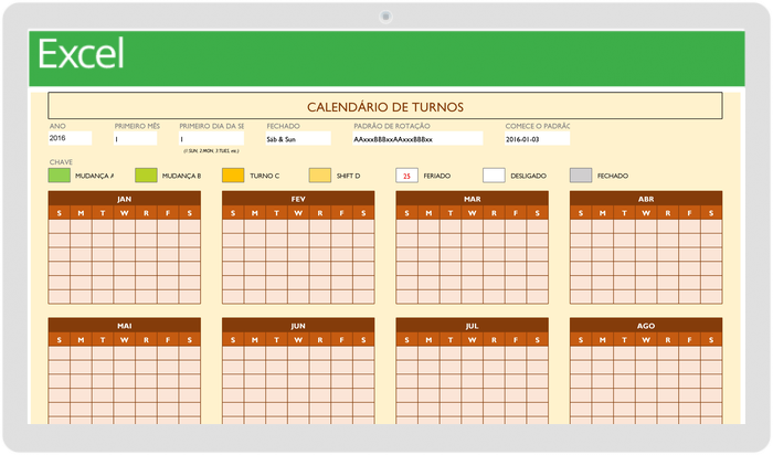 Calendário de Trabalho de Turno Temporário